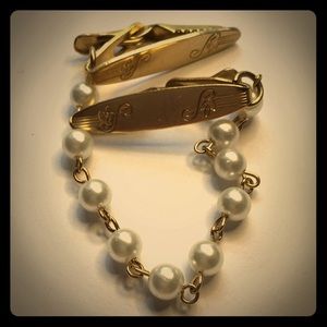 Upcycled Sweater Clip, goldtone and faux pearls